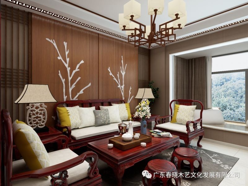 春曉木藝紅木家具全屋定制案例全景賞析——廣州保利天悅凈面積82.16M2居室(圖3)