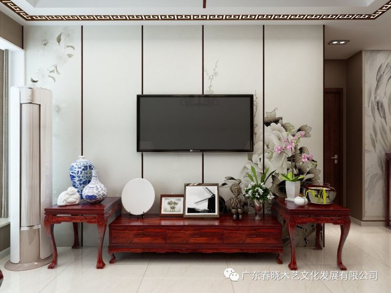春曉木藝紅木家具全屋定制案例全景賞析——廣州保利天悅凈面積82.16M2居室(圖4)