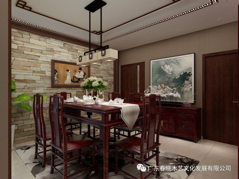 春曉木藝紅木家具全屋定制案例全景賞析——廣州保利天悅凈面積82.16M2居室(圖6)