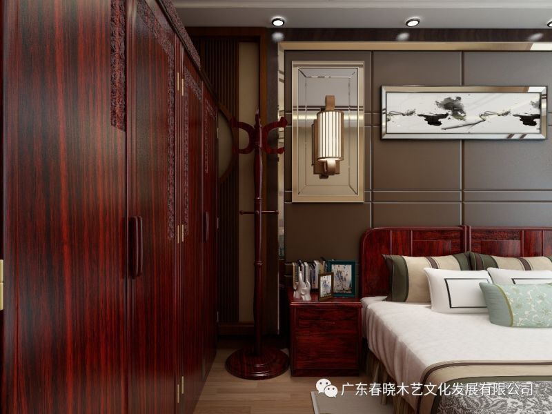 春曉木藝紅木家具全屋定制案例全景賞析——廣州保利天悅凈面積82.16M2居室(圖9)