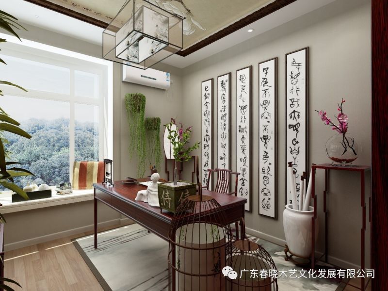 春曉木藝紅木家具全屋定制案例全景賞析——廣州保利天悅凈面積82.16M2居室(圖10)