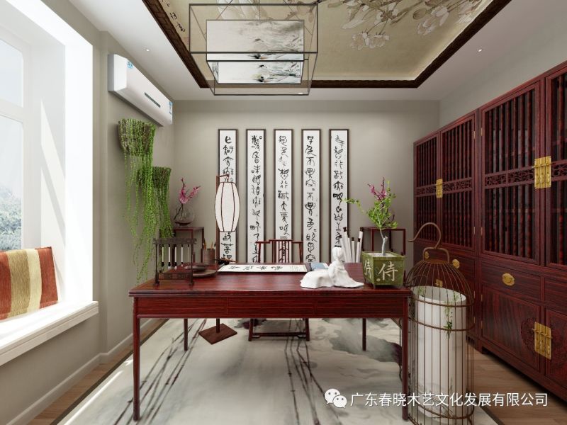 春曉木藝紅木家具全屋定制案例全景賞析——廣州保利天悅凈面積82.16M2居室(圖11)